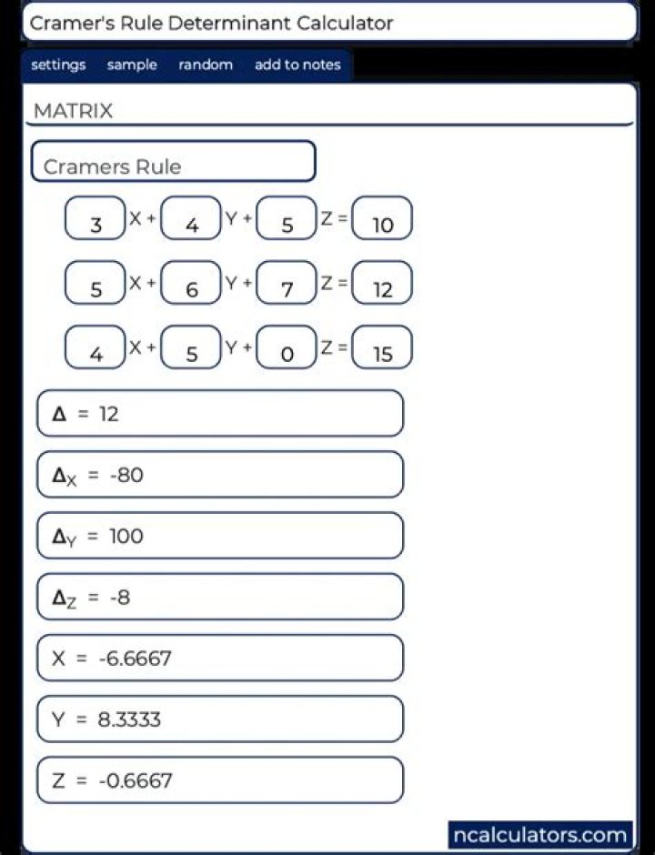 4 unknowns using Cramers Rule Calculator